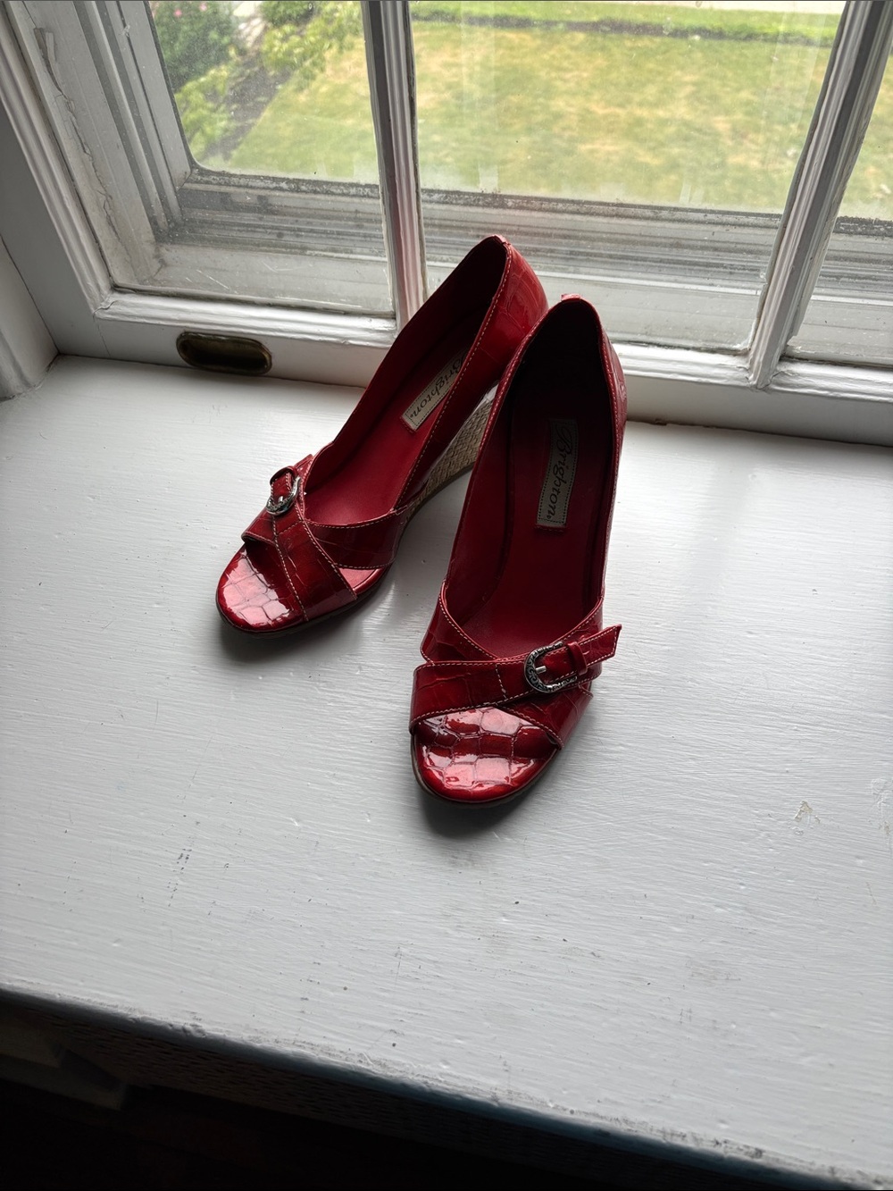 Brighton Red Open-Toe Women's Heels with Buckle